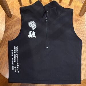 Tana Energy Vest Black Sleeveless Top with White Wolf Design